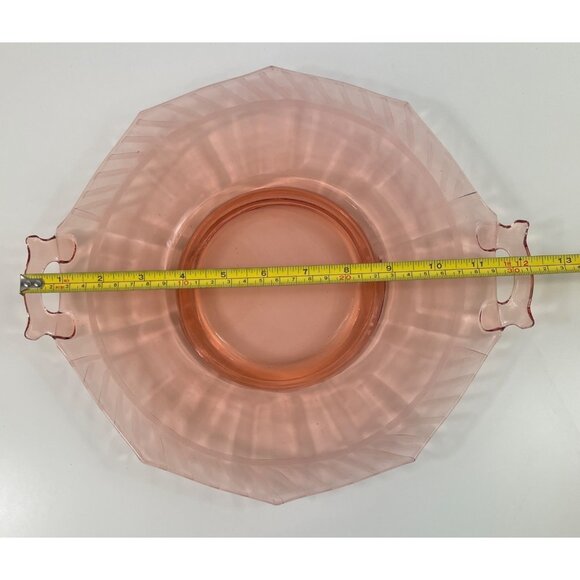 Vintage Pink Depression Glass Serving Tray With Handles Octagonal Shape Elegant - Picture 9 of 12